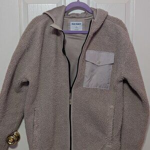 Old Navy Mens Sherpa Jacket,Tan, Size Medium, Hooded, New